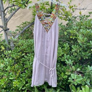 👗Blush Noir Beige Dress w/ colorful floral straps. Sz Large NWT!